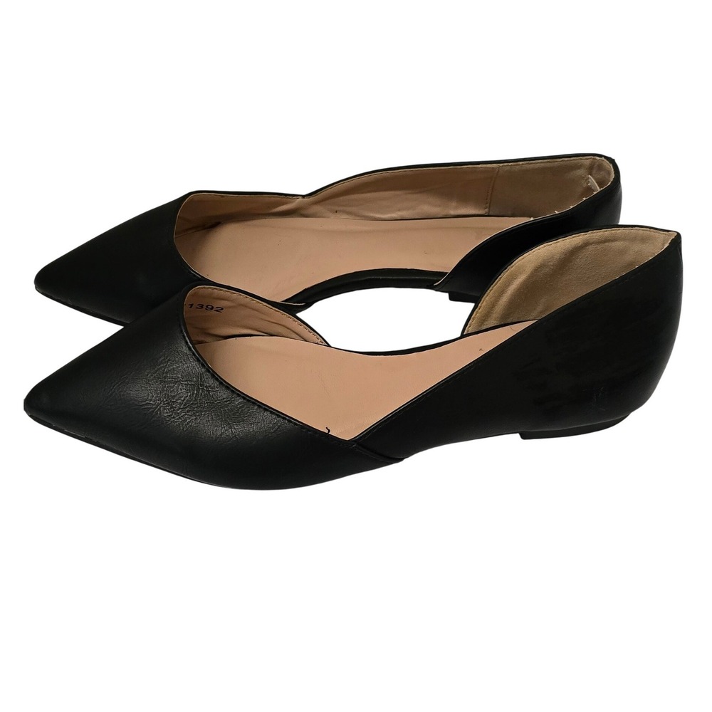 GC Shoes Black Pointed Toe d'Orsay Flats Faux Leather Slip On Shoes Womens 6